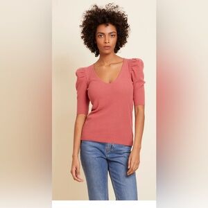Nation LTD - Nancy Puff Sleeve Sweater Tee in Rosehip pink large $141